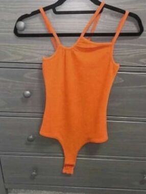 Double-Strap Orange One-Piece Bodysuit Swimsuit
